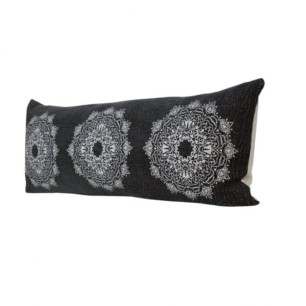 14" X 36" Black And White Cotton Medallion Throw Pillow HomeRoots