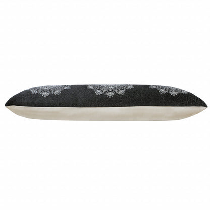 14" X 36" Jet Black And White 100% Cotton Geometric Zippered Pillow FurniFindUSA