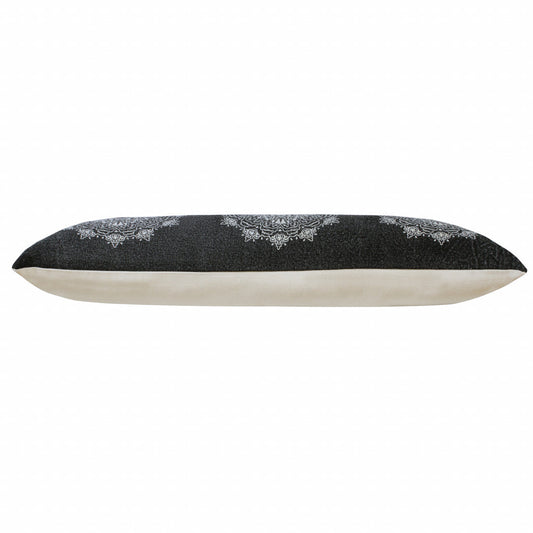 14" X 36" Jet Black And White 100% Cotton Geometric Zippered Pillow FurniFindUSA