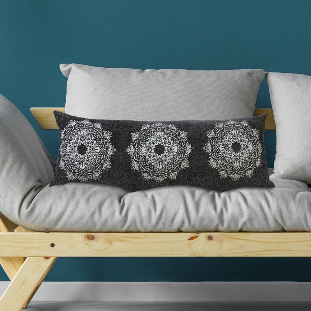 14" X 36" Black And White Cotton Medallion Throw Pillow — view 8