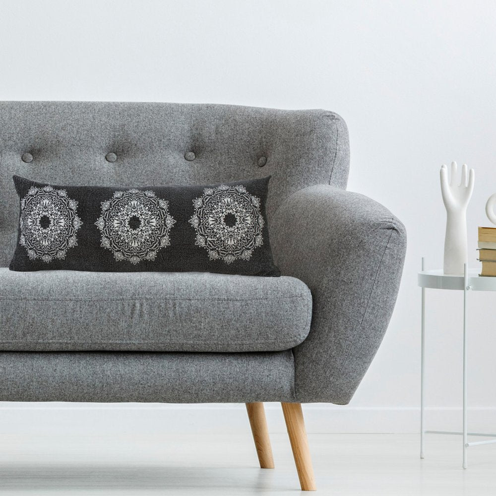 14" X 36" Black And White Cotton Medallion Throw Pillow — view 9