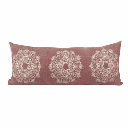 14" X 36" Dusty Rose And White 100% Cotton Geometric Zippered Pillow FurniFindUSA