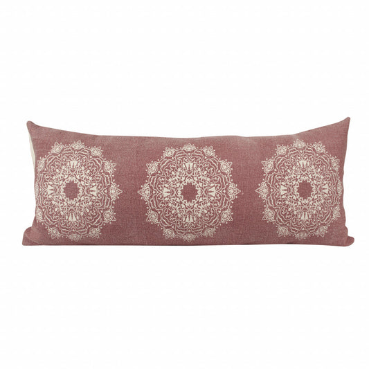 14" X 36" Dusty Rose And White 100% Cotton Geometric Zippered Pillow FurniFindUSA