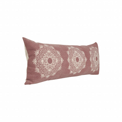 14" X 36" Dusty Rose And White 100% Cotton Geometric Zippered Pillow FurniFindUSA