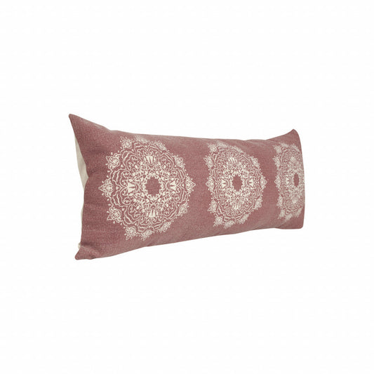 14" X 36" Dusty Rose And White 100% Cotton Geometric Zippered Pillow FurniFindUSA