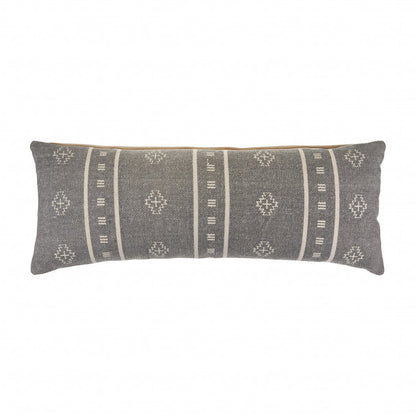 14" X 36" Frost Gray And Cream 100% Cotton Geometric Zippered Pillow FurniFindUSA