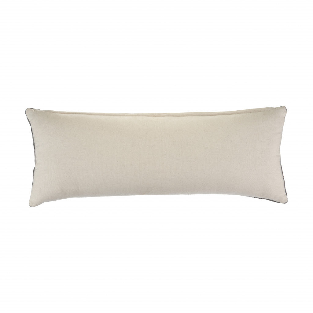 14" X 36" Frost Gray And Cream 100% Cotton Geometric Zippered Pillow FurniFindUSA