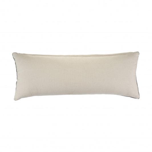14" X 36" Frost Gray And Cream 100% Cotton Geometric Zippered Pillow FurniFindUSA