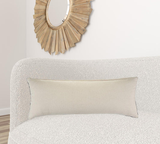 14" X 36" Frost Gray And Cream 100% Cotton Geometric Zippered Pillow FurniFindUSA