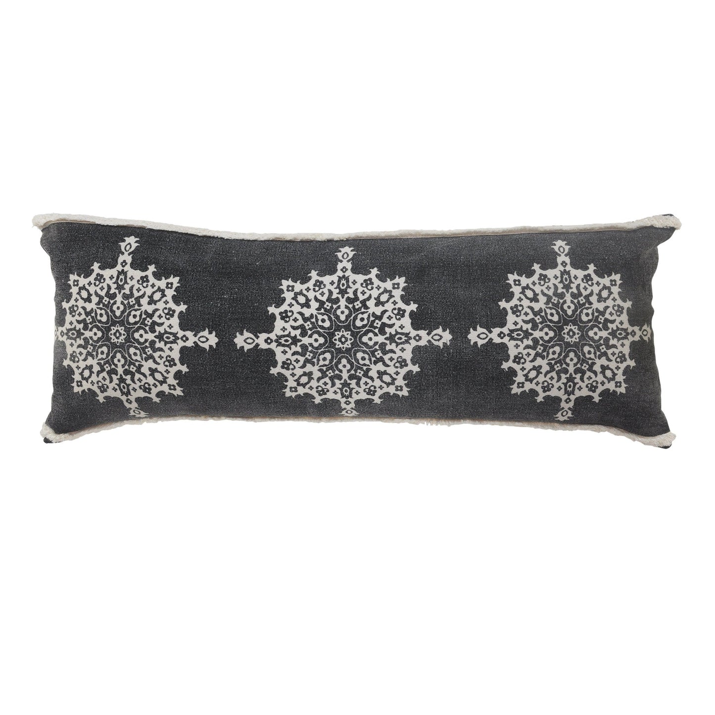 14" X 36" Dark Gray And White 100% Cotton Geometric Zippered Pillow FurniFindUSA