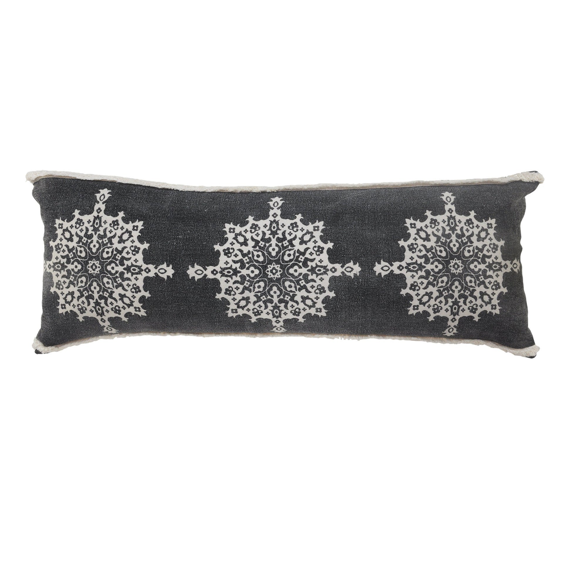 14" X 36" Dark Gray And White 100% Cotton Geometric Zippered Pillow FurniFindUSA