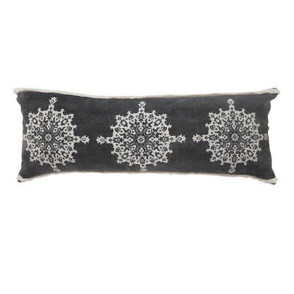 14" X 36" Dark Gray And White 100% Cotton Geometric Zippered Pillow FurniFindUSA