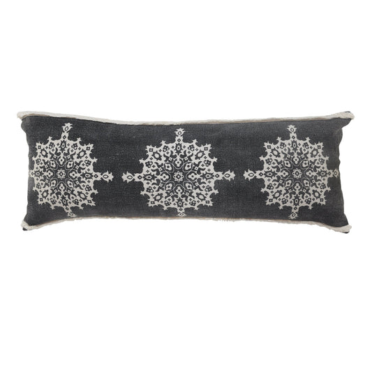 14" X 36" Dark Gray And White 100% Cotton Geometric Zippered Pillow FurniFindUSA