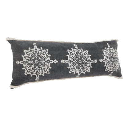 14" X 36" Dark Gray And White 100% Cotton Geometric Zippered Pillow FurniFindUSA