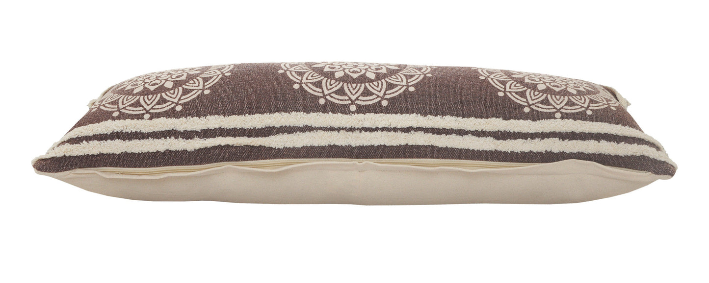 14" X 36" Brown And White 100% Cotton Striped Zippered Pillow FurniFindUSA