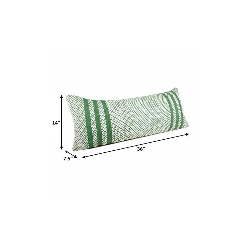 14" X 36" Green And White 100% Cotton Geometric Zippered Pillow — view 9