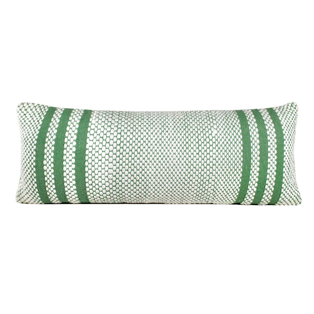 14" X 36" Green And White 100% Cotton Geometric Zippered Pillow — view 2