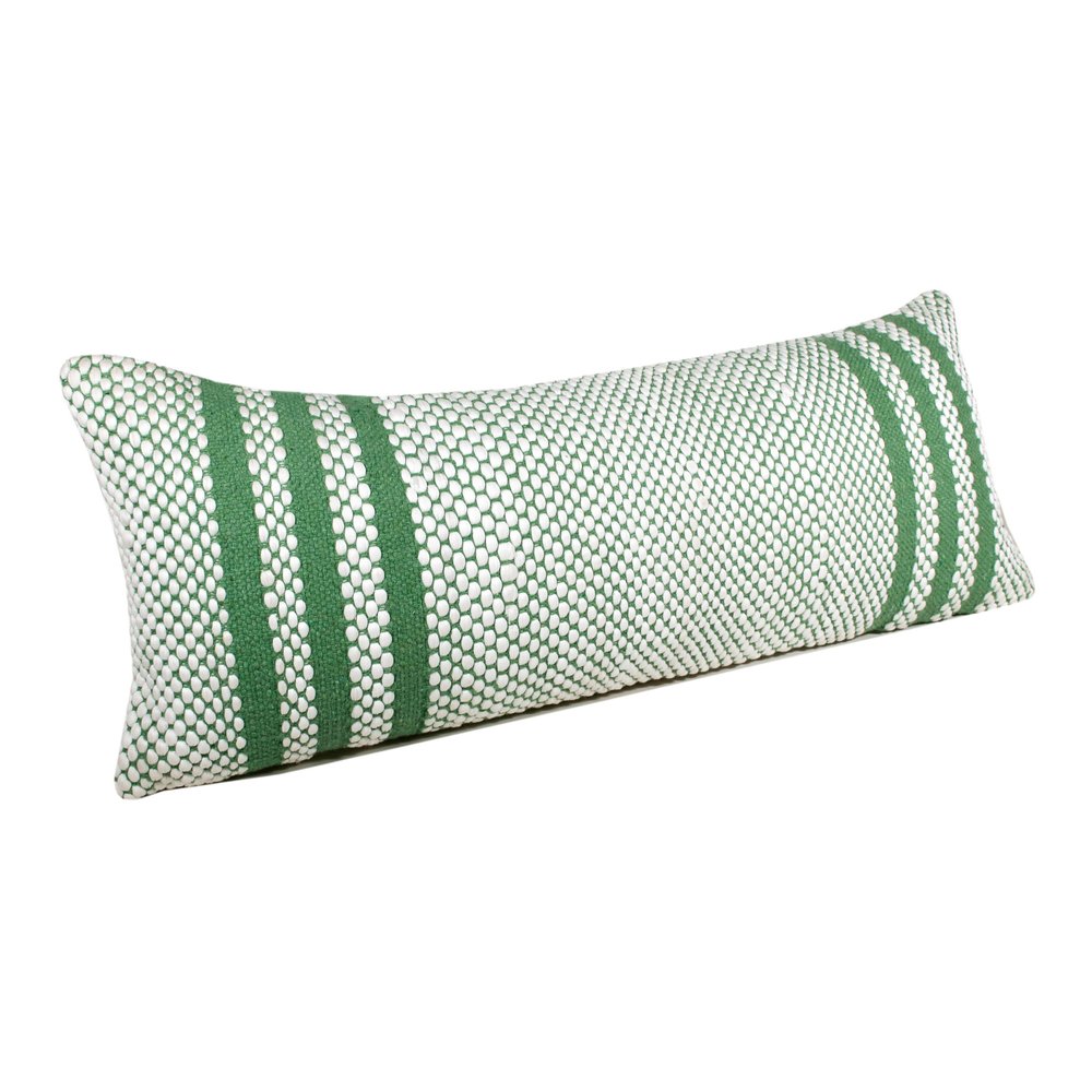 14" X 36" Green And White 100% Cotton Geometric Zippered Pillow HomeRoots