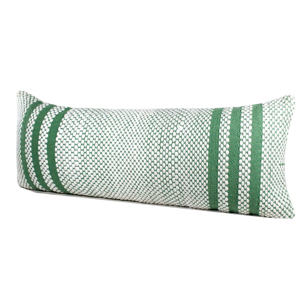 14" X 36" Green And White 100% Cotton Geometric Zippered Pillow — view 5