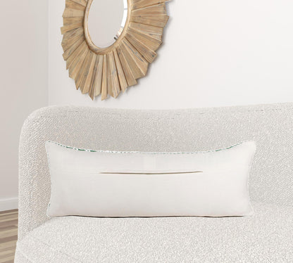 14" X 36" Green And White 100% Cotton Geometric Zippered Pillow FurniFindUSA