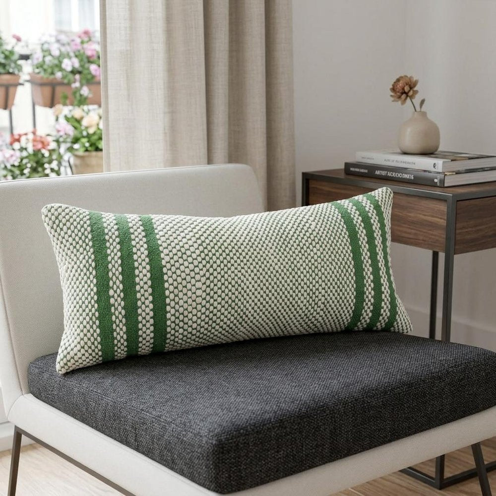 14" X 36" Green And White 100% Cotton Geometric Zippered Pillow HomeRoots
