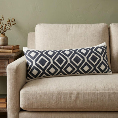 14" X 36" Deep Navy And White 100% Cotton Geometric Zippered Pillow HomeRoots