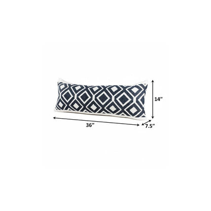 14" X 36" Deep Navy And White 100% Cotton Geometric Zippered Pillow HomeRoots