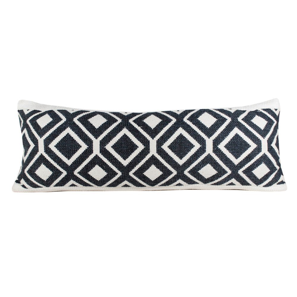 14" X 36" Deep Navy And White 100% Cotton Geometric Zippered Pillow HomeRoots
