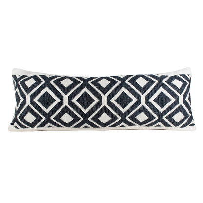 14" X 36" Deep Navy And White 100% Cotton Geometric Zippered Pillow HomeRoots