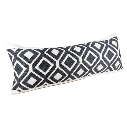 14" X 36" Deep Navy And White 100% Cotton Geometric Zippered Pillow FurniFindUSA