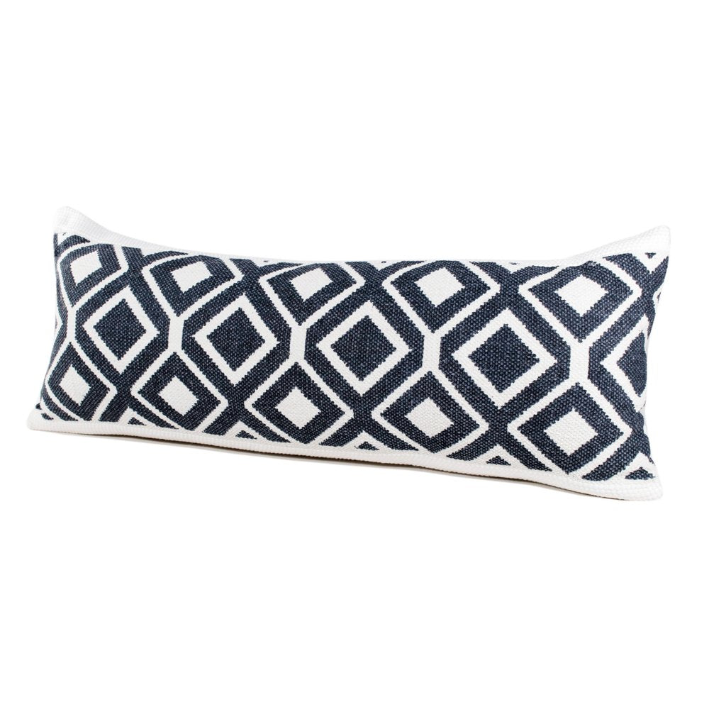 14" X 36" Deep Navy And White 100% Cotton Geometric Zippered Pillow HomeRoots