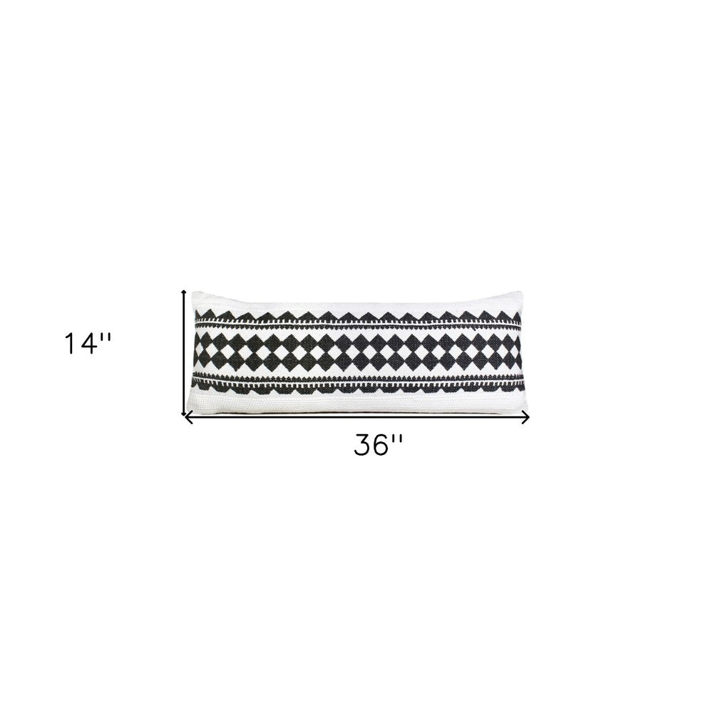 14" X 36" Black And White 100% Cotton Geometric Zippered Pillow — view 9