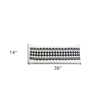 14" X 36" Black And White 100% Cotton Geometric Zippered Pillow HomeRoots