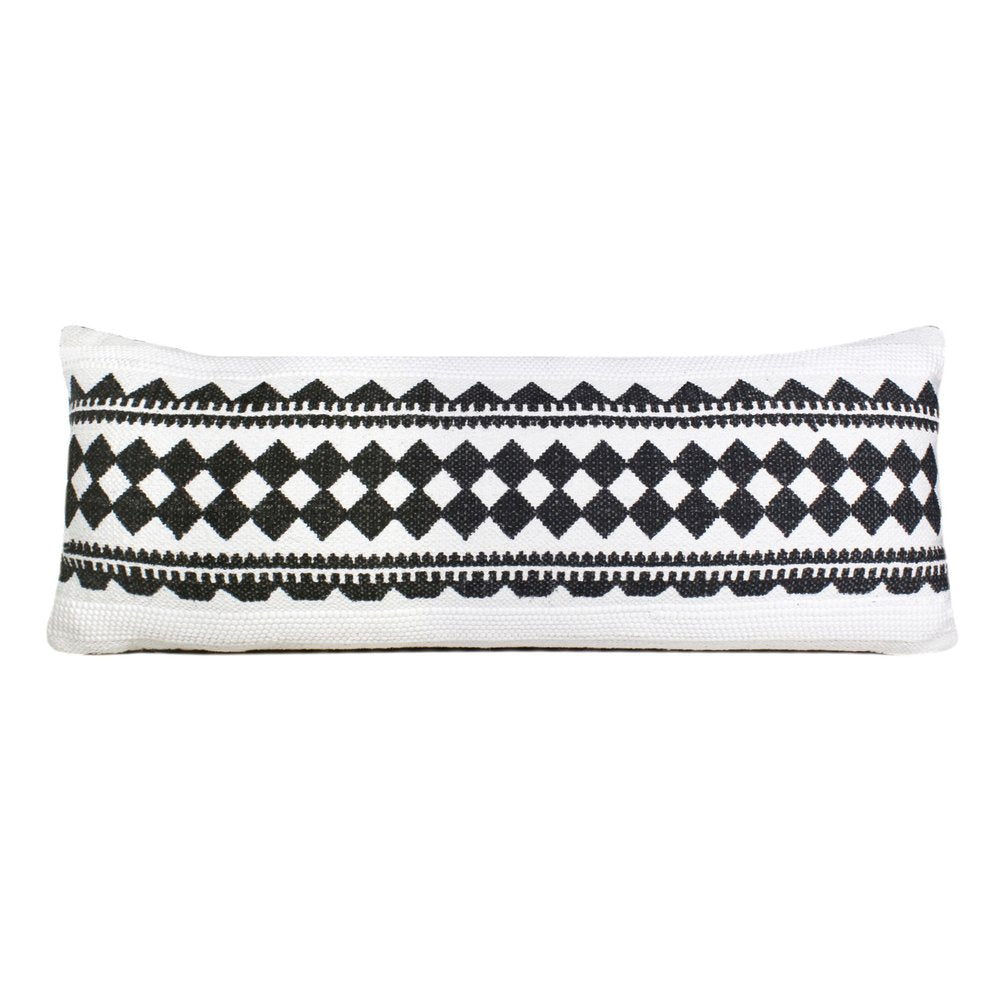 14" X 36" Black And White 100% Cotton Geometric Zippered Pillow — view 1