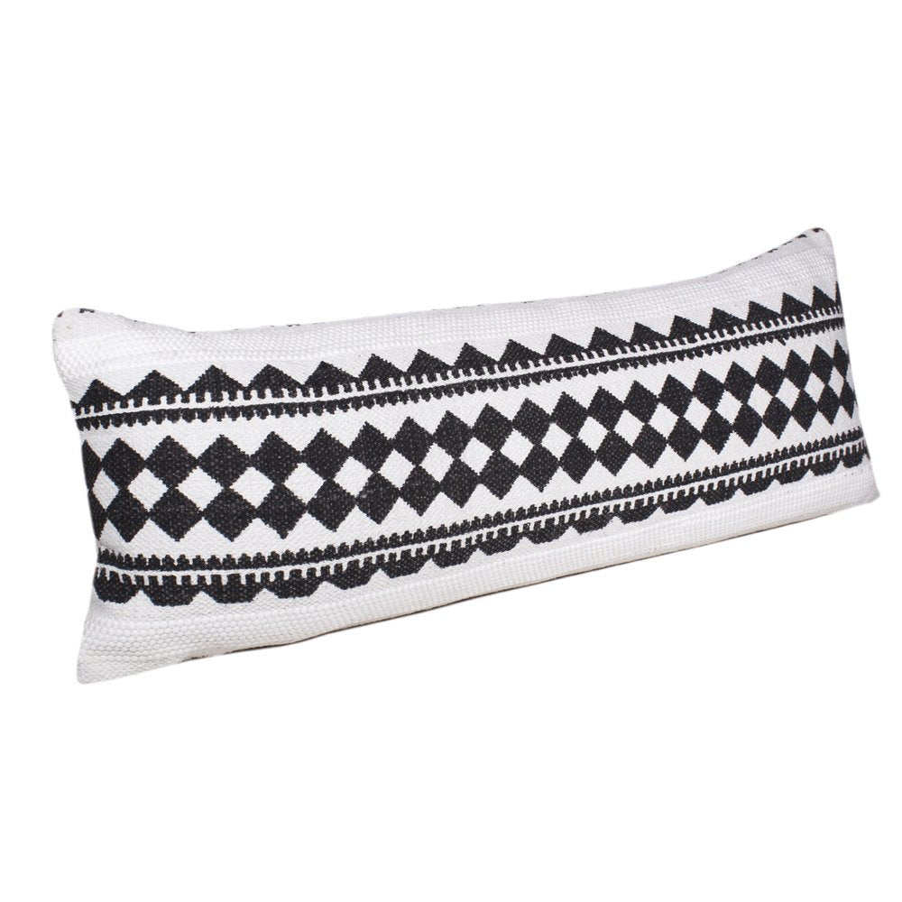 14" X 36" Black And White 100% Cotton Geometric Zippered Pillow HomeRoots