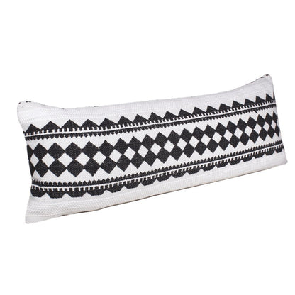 14" X 36" Black And White 100% Cotton Geometric Zippered Pillow HomeRoots