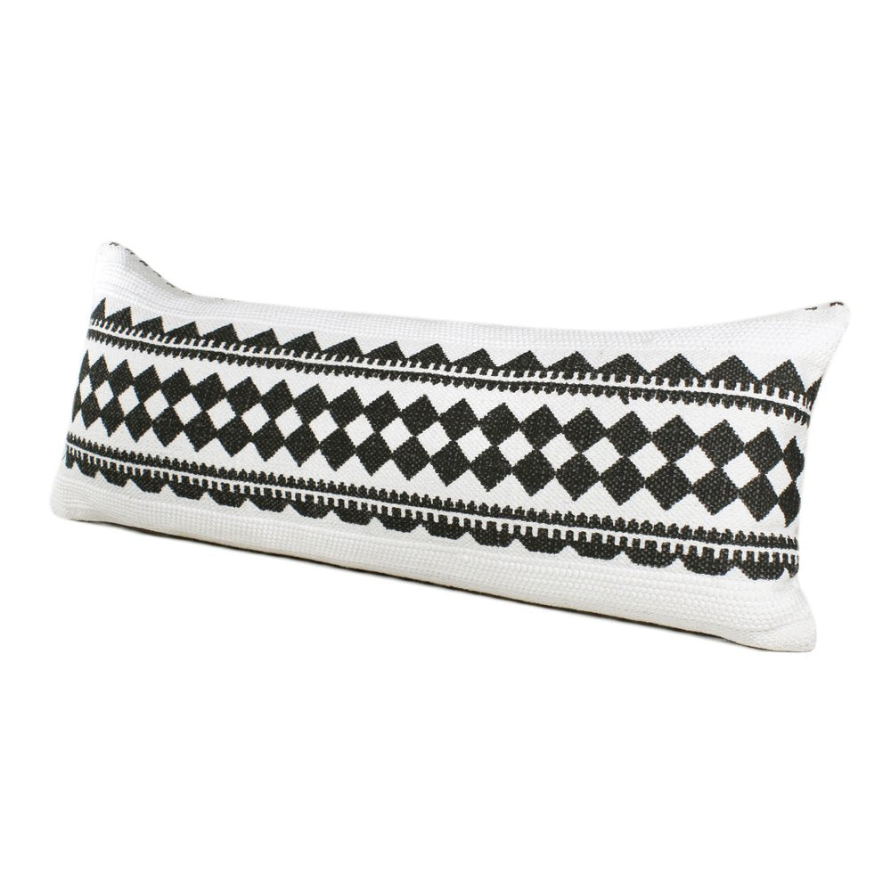 14" X 36" Black And White 100% Cotton Geometric Zippered Pillow — view 5