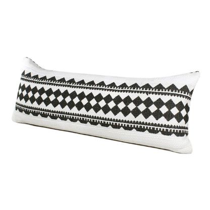 14" X 36" Black And White 100% Cotton Geometric Zippered Pillow HomeRoots