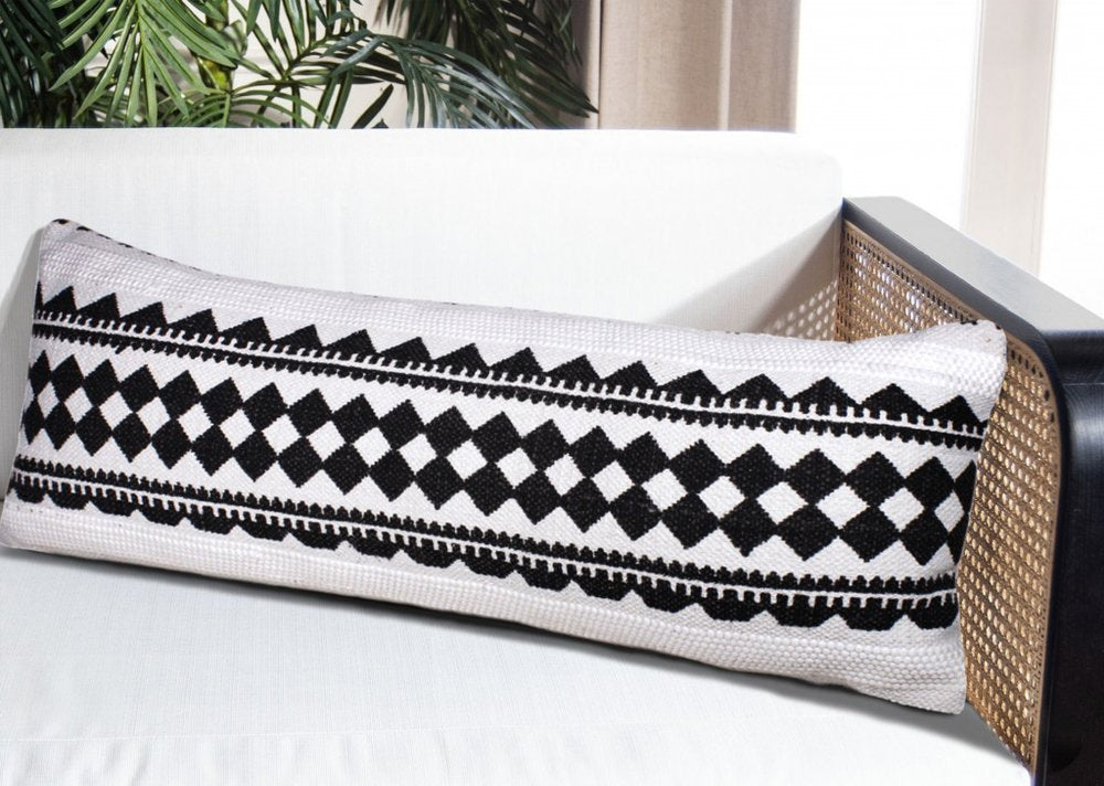 14" X 36" Black And White 100% Cotton Geometric Zippered Pillow — view 8