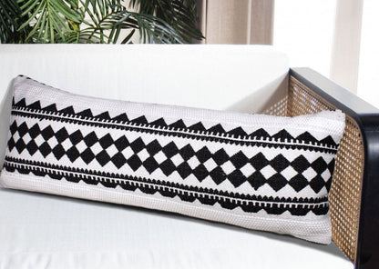 14" X 36" Black And White 100% Cotton Geometric Zippered Pillow HomeRoots