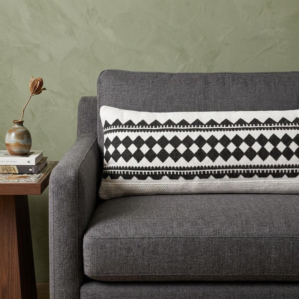 14" X 36" Black And White 100% Cotton Geometric Zippered Pillow — view 12