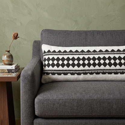 14" X 36" Black And White 100% Cotton Geometric Zippered Pillow HomeRoots