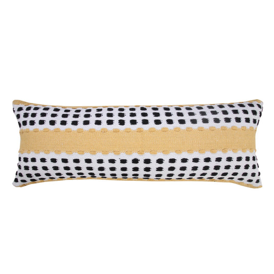 14" X 36" Yellow Black And White 100% Cotton Striped Zippered Pillow FurniFindUSA