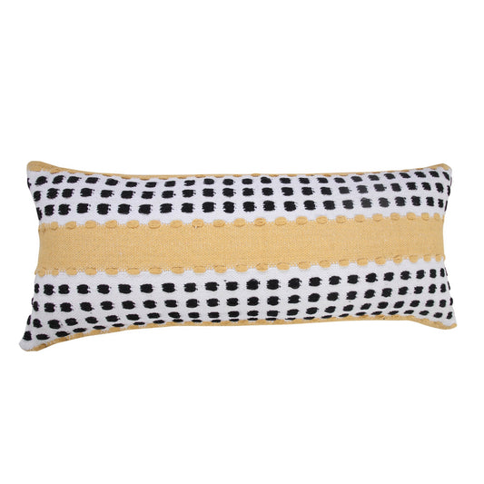 14" X 36" Yellow Black And White 100% Cotton Striped Zippered Pillow FurniFindUSA