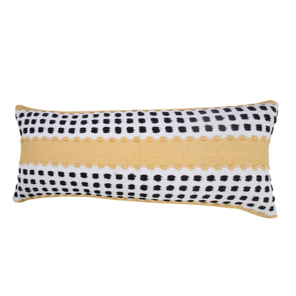 14" X 36" Yellow Black And White 100% Cotton Striped Zippered Pillow FurniFindUSA