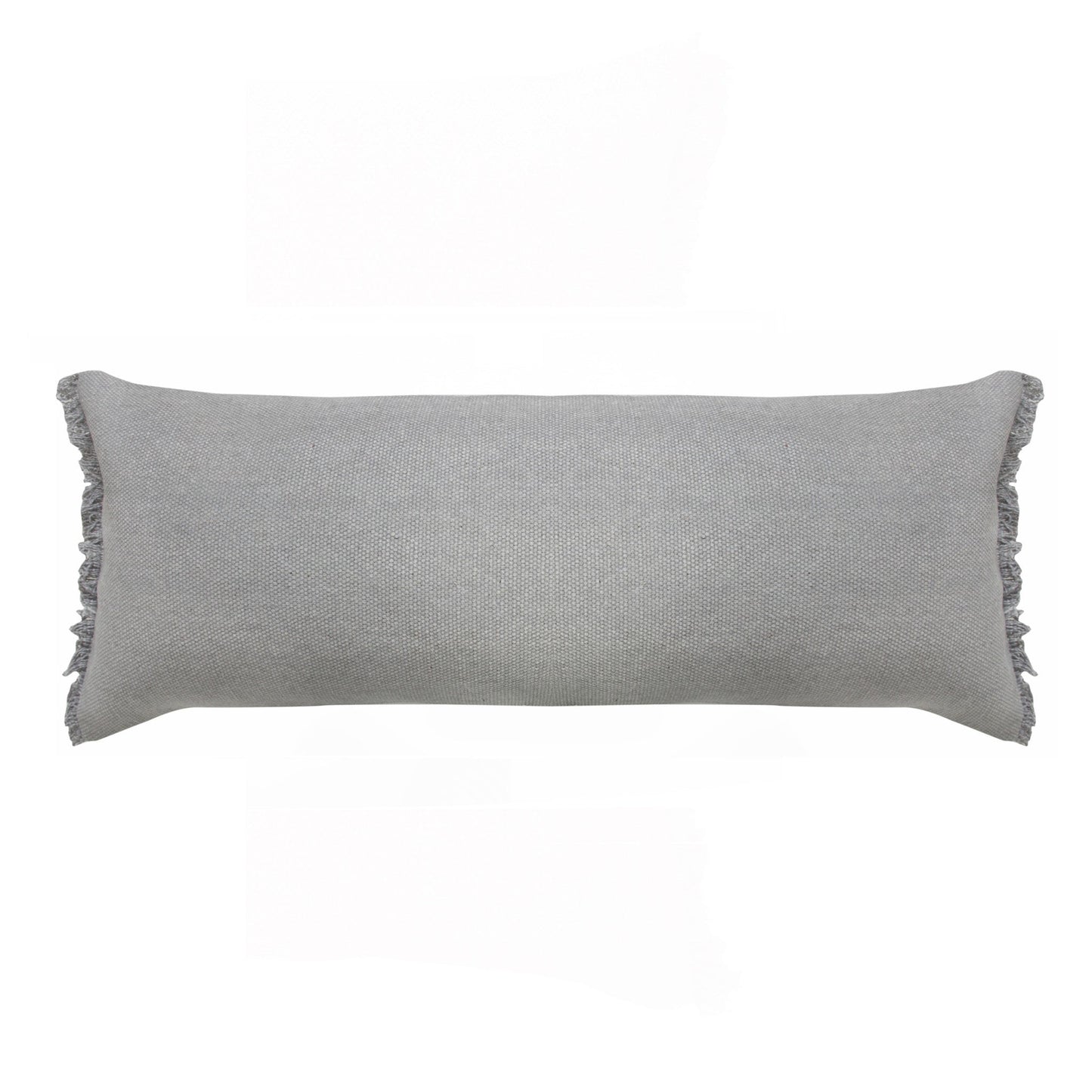 14" X 36" Light Gray Stonewashed Cotton Throw Pillow With Fringe FurniFindUSA
