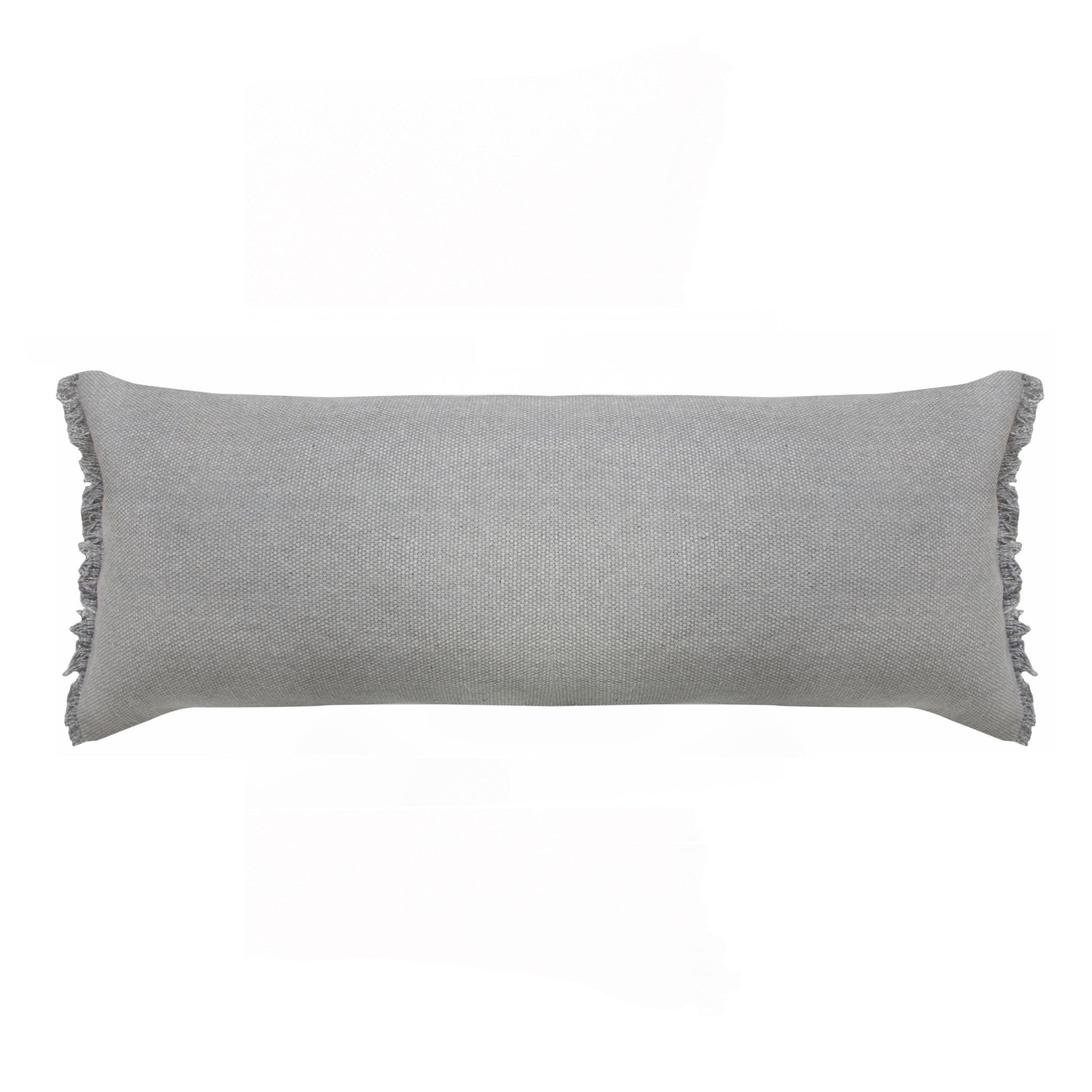 14" X 36" Light Gray Stonewashed Cotton Throw Pillow With Fringe FurniFindUSA