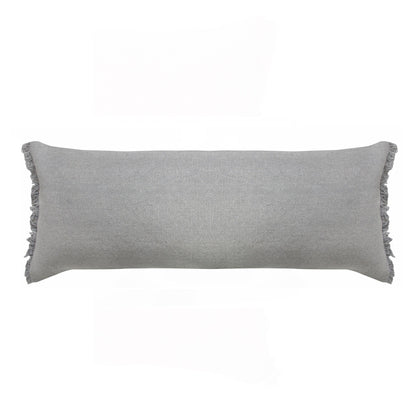 14" X 36" Light Gray Stonewashed Cotton Throw Pillow With Fringe FurniFindUSA