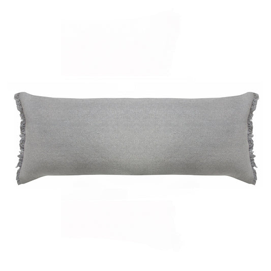 14" X 36" Light Gray Stonewashed Cotton Throw Pillow With Fringe FurniFindUSA