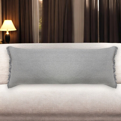 14" X 36" Light Gray Stonewashed Cotton Throw Pillow With Fringe FurniFindUSA